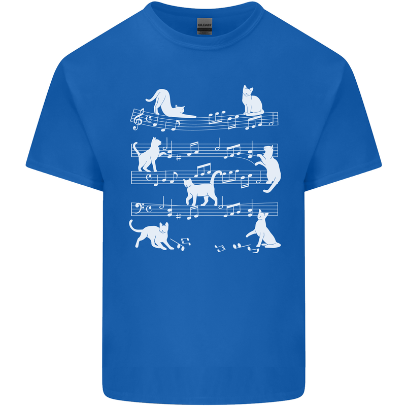 Cat Music Musical Notes Piano Guitar Mens Cotton T-Shirt Tee Top Royal Blue