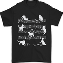 Cat Music Musical Notes Piano Guitar Mens T-Shirt 100% Cotton Black