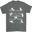 Cat Music Musical Notes Piano Guitar Mens T-Shirt 100% Cotton Charcoal
