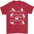 Cat Music Musical Notes Piano Guitar Mens T-Shirt 100% Cotton Red