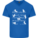Cat Music Musical Notes Piano Guitar Mens V-Neck Cotton T-Shirt Royal Blue