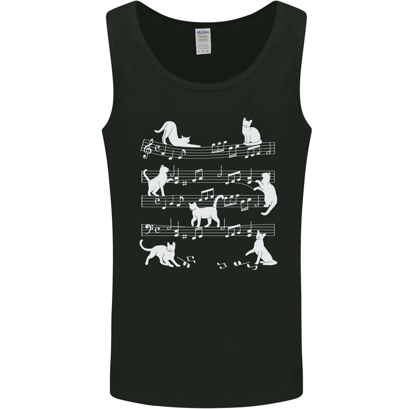 Cat Music Musical Notes Piano Guitar Mens Vest Tank Top Black