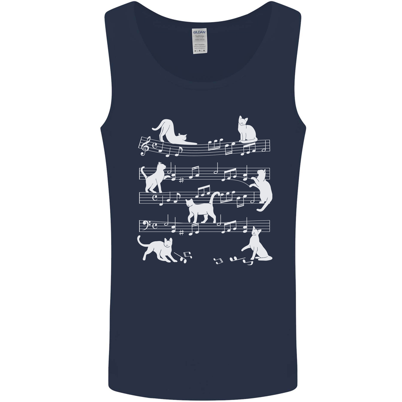 Cat Music Musical Notes Piano Guitar Mens Vest Tank Top Navy Blue