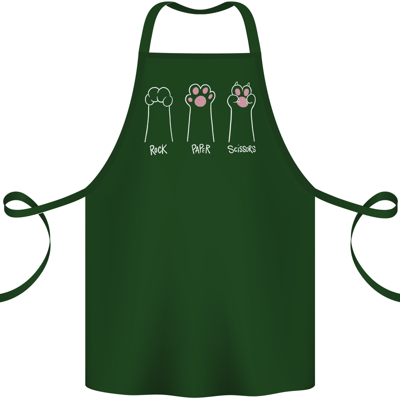 Cat Rock Paper Scissors Funny Cotton Apron 100% Organic Forest Green