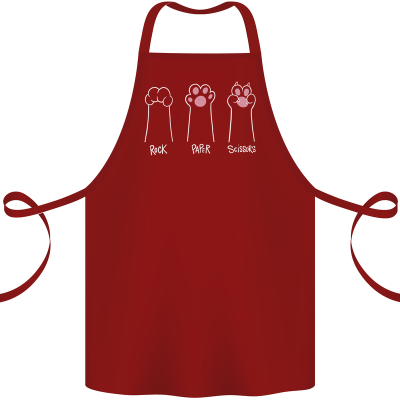 Cat Rock Paper Scissors Funny Cotton Apron 100% Organic Maroon