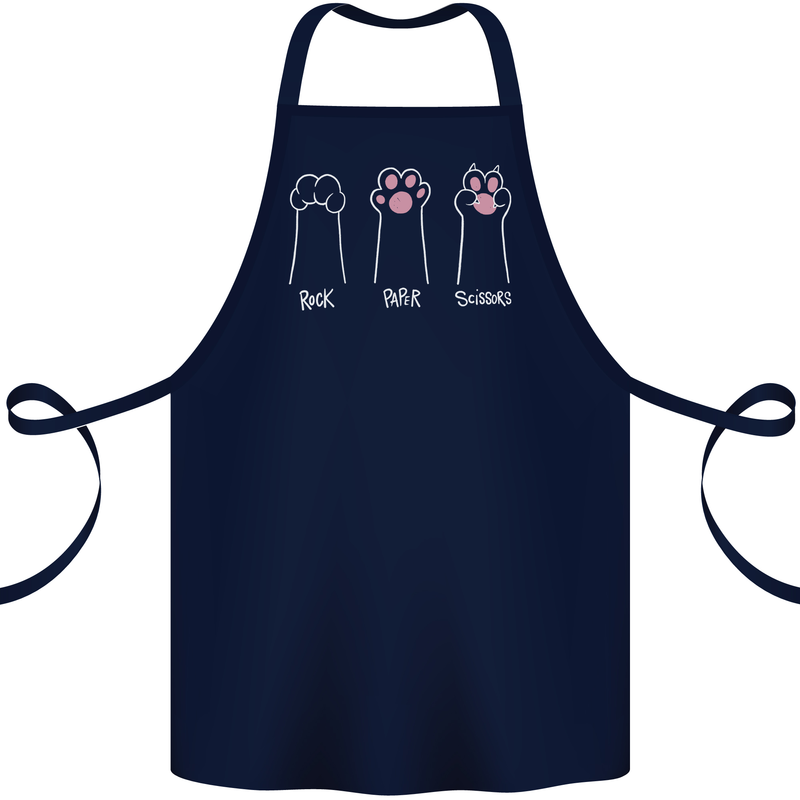 Cat Rock Paper Scissors Funny Cotton Apron 100% Organic Navy Blue