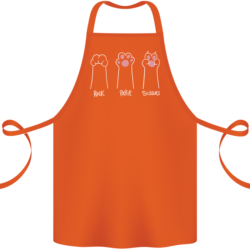 Cat Rock Paper Scissors Funny Cotton Apron 100% Organic Orange