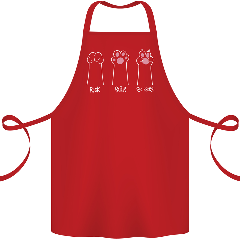 Cat Rock Paper Scissors Funny Cotton Apron 100% Organic Red