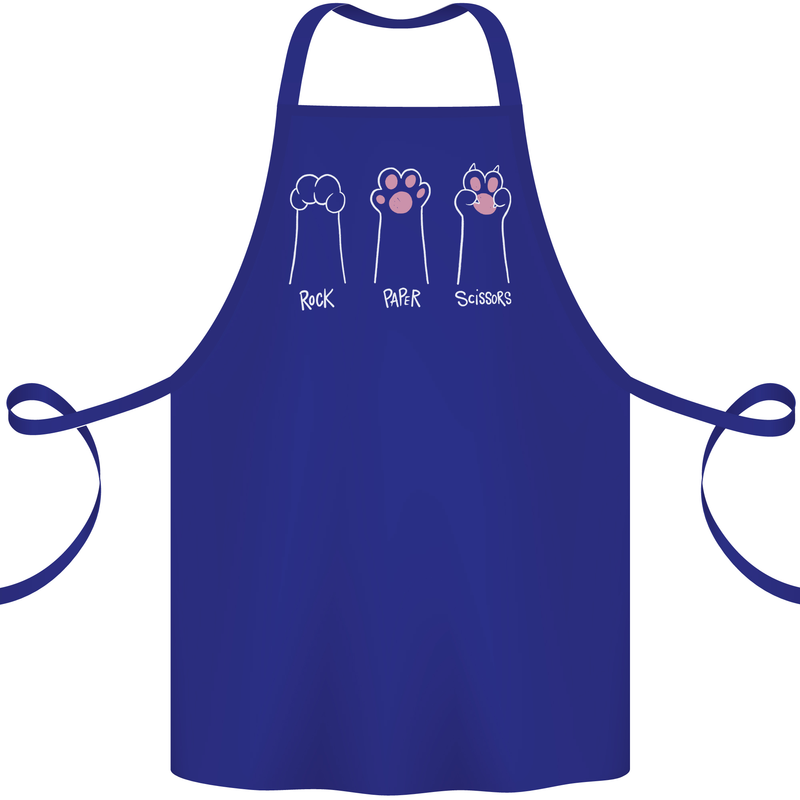 Cat Rock Paper Scissors Funny Cotton Apron 100% Organic Royal Blue