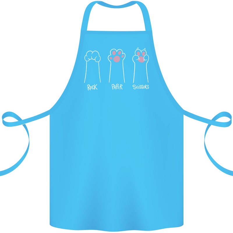 Cat Rock Paper Scissors Funny Cotton Apron 100% Organic Turquoise