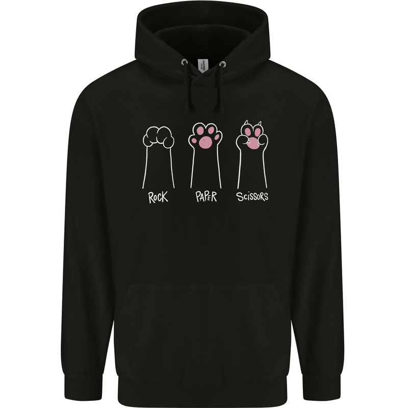 Cat Rock Paper Scissors Funny Mens 80% Cotton Hoodie Black