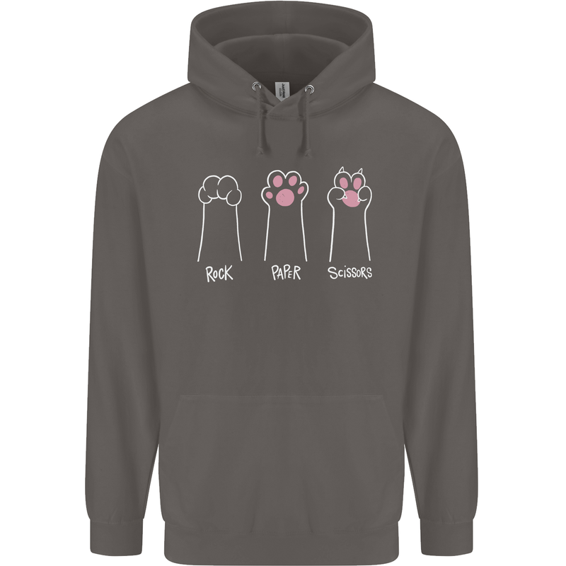 Cat Rock Paper Scissors Funny Mens 80% Cotton Hoodie Charcoal