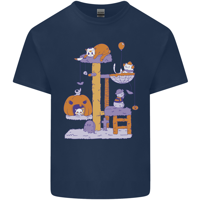 Cat Villians Funny Halloween Horror Kids T-Shirt Childrens Navy Blue
