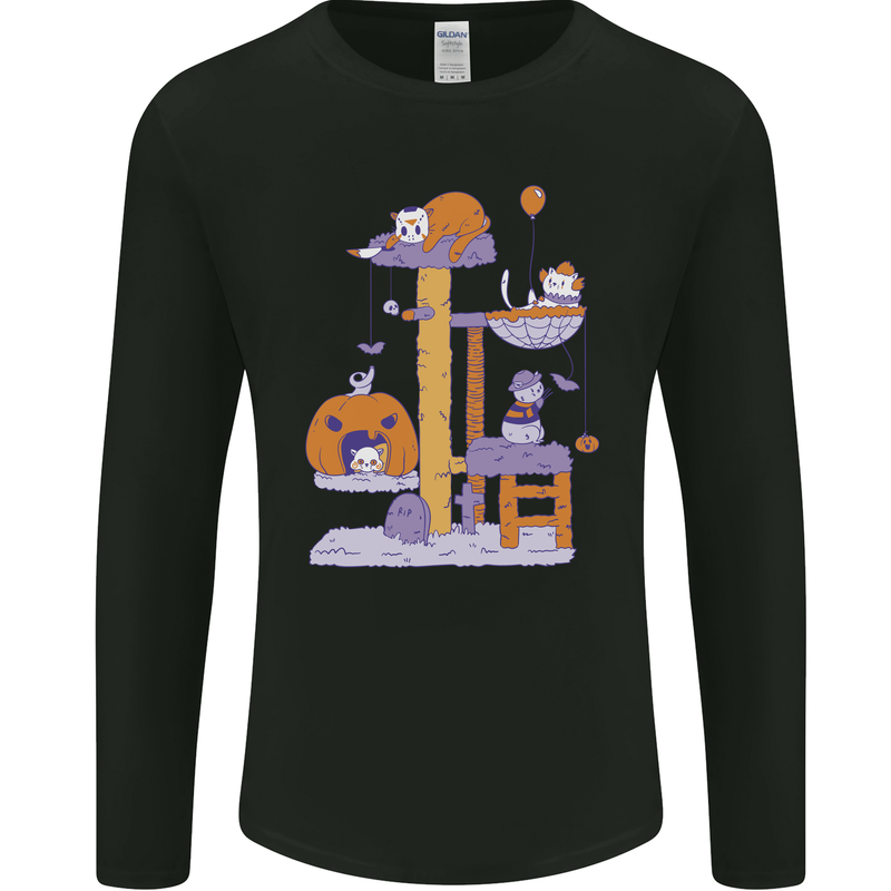 Cat Villians Funny Halloween Horror Mens Long Sleeve T-Shirt Black