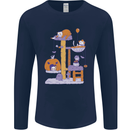 Cat Villians Funny Halloween Horror Mens Long Sleeve T-Shirt Navy Blue