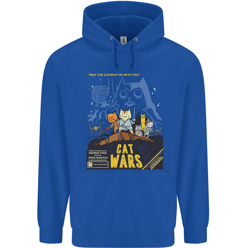 Cat Wars Funny Sci-Fi Childrens Kids Hoodie Royal Blue