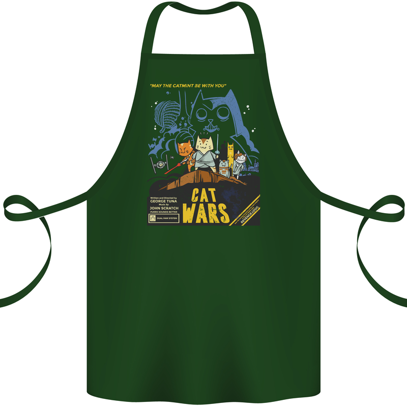 Cat Wars Funny Sci-Fi Cotton Apron 100% Organic Forest Green