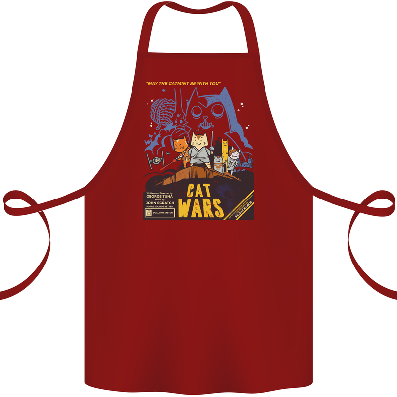 Cat Wars Funny Sci-Fi Cotton Apron 100% Organic Maroon
