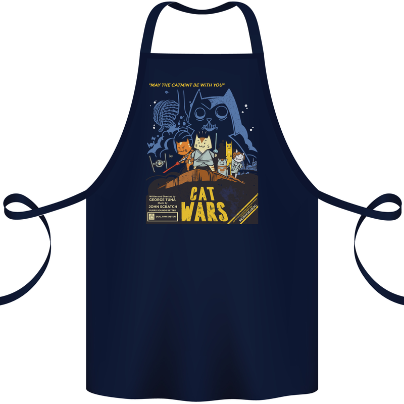 Cat Wars Funny Sci-Fi Cotton Apron 100% Organic Navy Blue