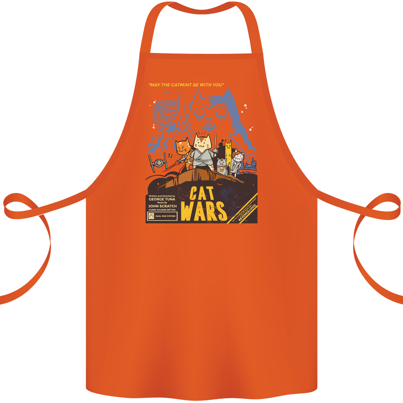 Cat Wars Funny Sci-Fi Cotton Apron 100% Organic Orange