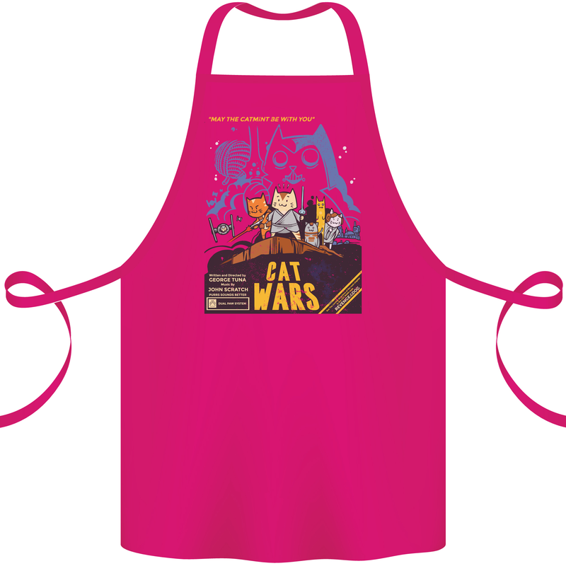 Cat Wars Funny Sci-Fi Cotton Apron 100% Organic Pink