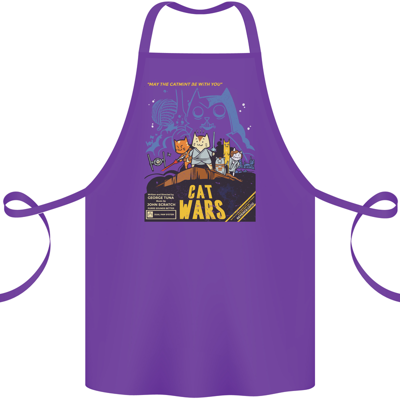 Cat Wars Funny Sci-Fi Cotton Apron 100% Organic Purple