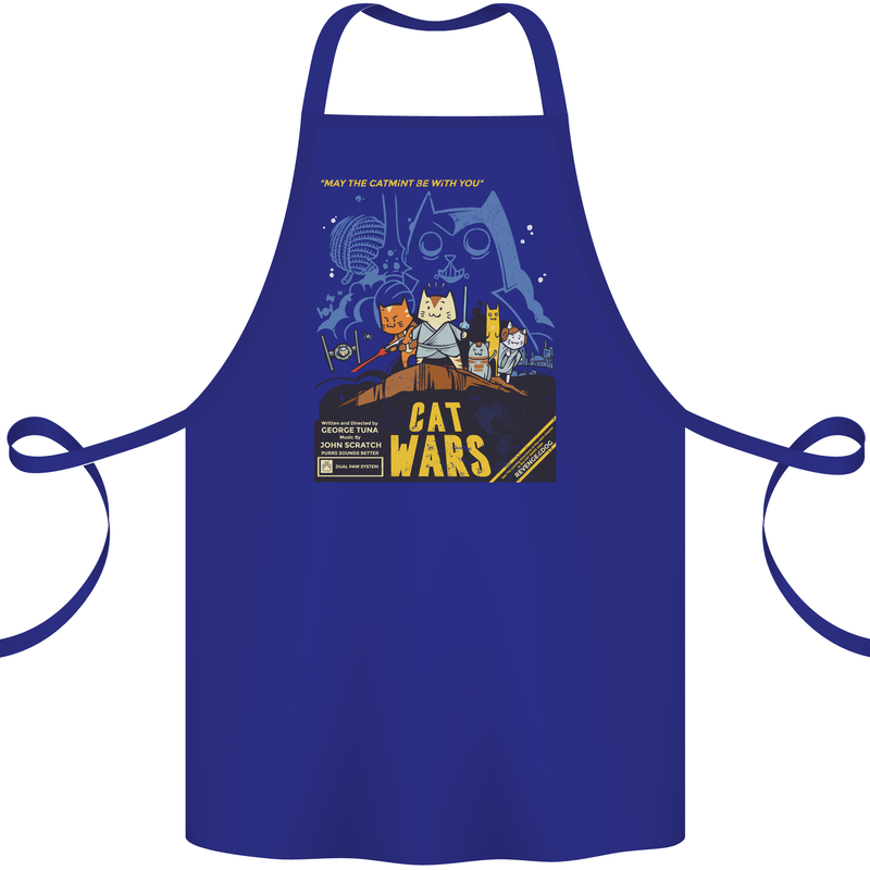 Cat Wars Funny Sci-Fi Cotton Apron 100% Organic Royal Blue