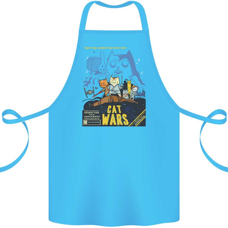 Cat Wars Funny Sci-Fi Cotton Apron 100% Organic Turquoise
