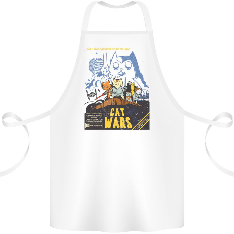 Cat Wars Funny Sci-Fi Cotton Apron 100% Organic White