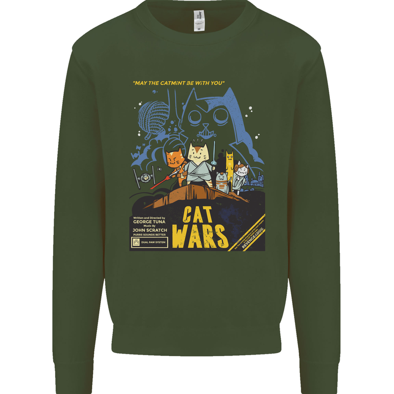 Cat Wars Funny Sci-Fi Kids Sweatshirt Jumper Forest Green
