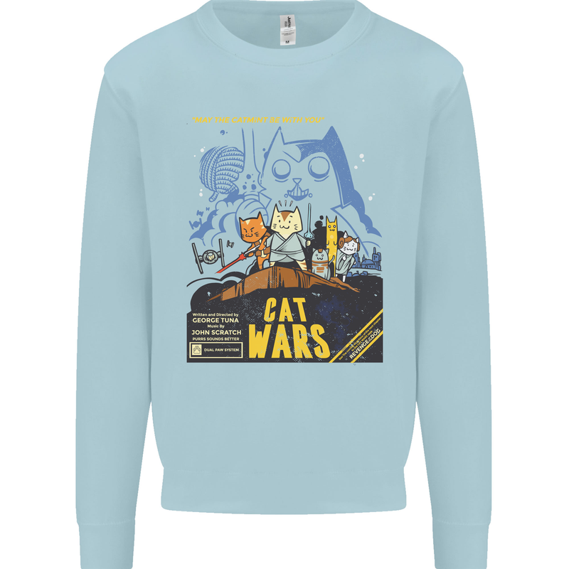Cat Wars Funny Sci-Fi Kids Sweatshirt Jumper Light Blue
