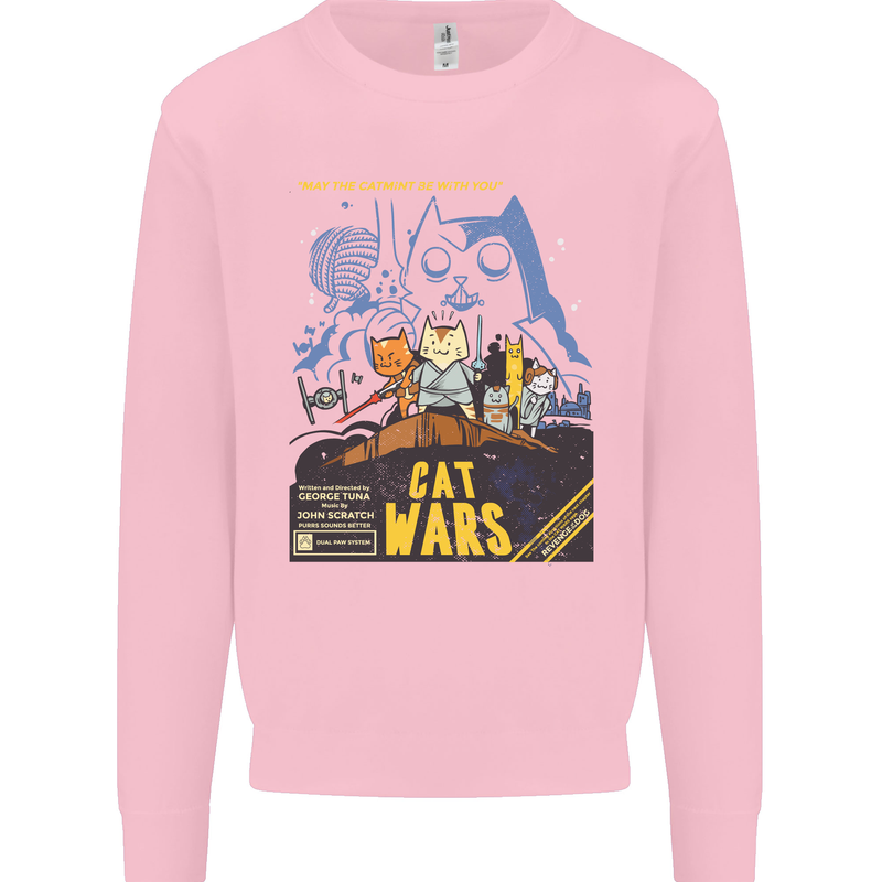 Cat Wars Funny Sci-Fi Kids Sweatshirt Jumper Light Pink