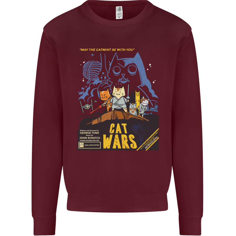 Cat Wars Funny Sci-Fi Kids Sweatshirt Jumper Maroon