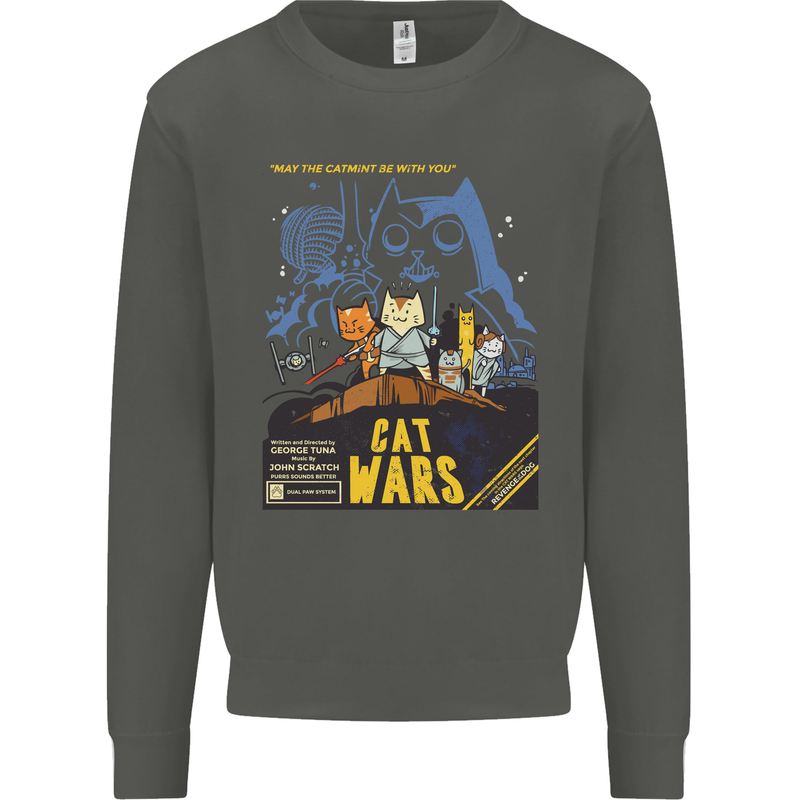 Cat Wars Funny Sci-Fi Kids Sweatshirt Jumper Storm Grey