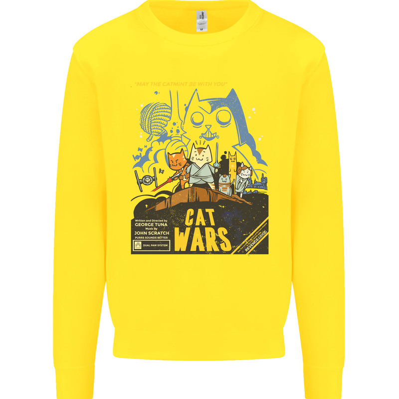 Cat Wars Funny Sci-Fi Kids Sweatshirt Jumper Yellow