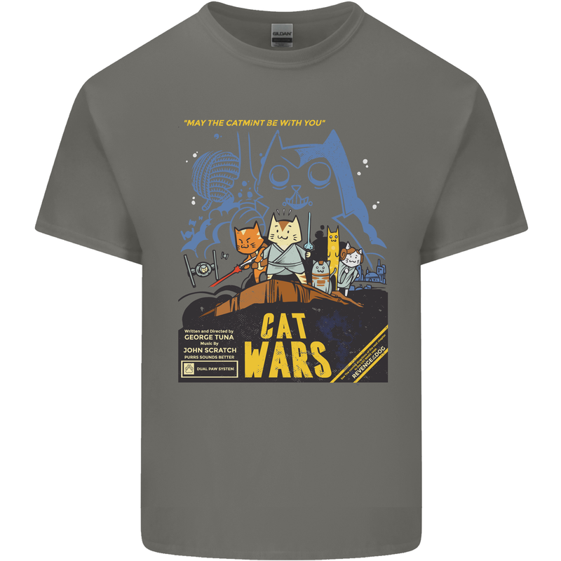 Cat Wars Funny Sci-Fi Kids T-Shirt Childrens Charcoal