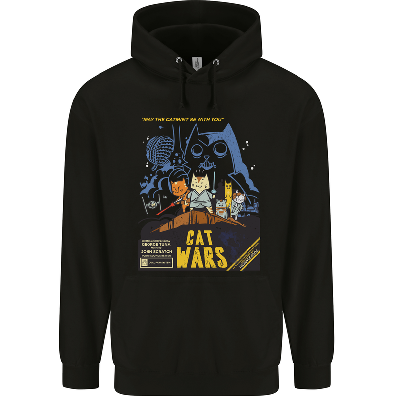 Cat Wars Funny Sci-Fi Mens 80% Cotton Hoodie Black