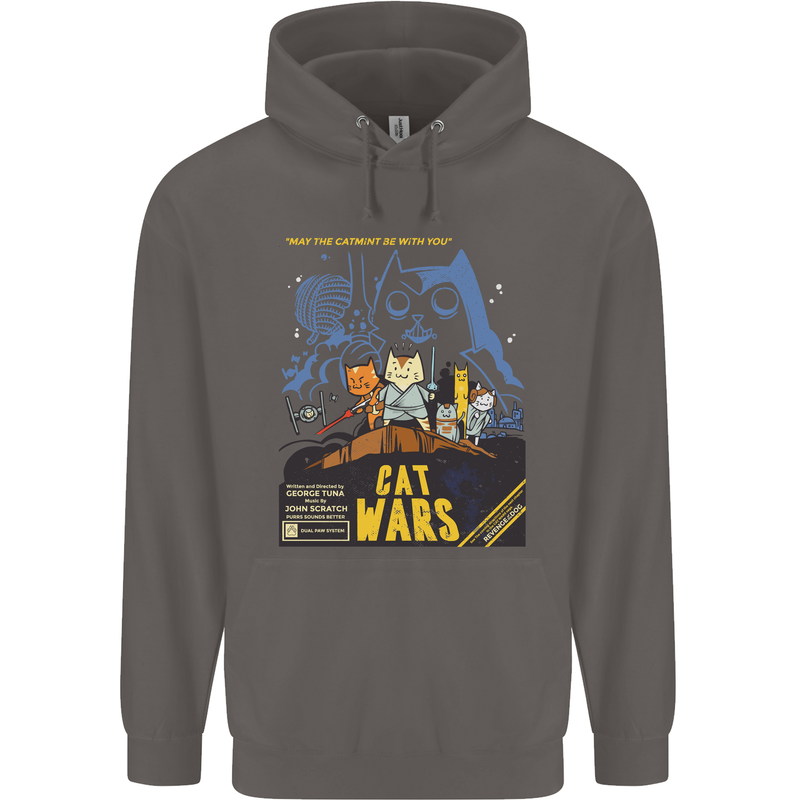 Cat Wars Funny Sci-Fi Mens 80% Cotton Hoodie Charcoal