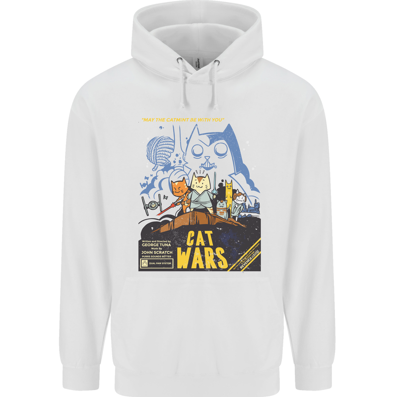 Cat Wars Funny Sci-Fi Mens 80% Cotton Hoodie White