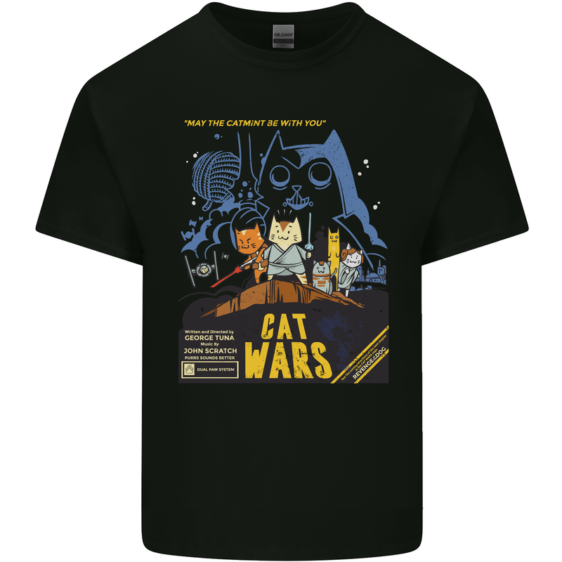 Cat Wars Funny Sci-Fi Mens Cotton T-Shirt Tee Top Black