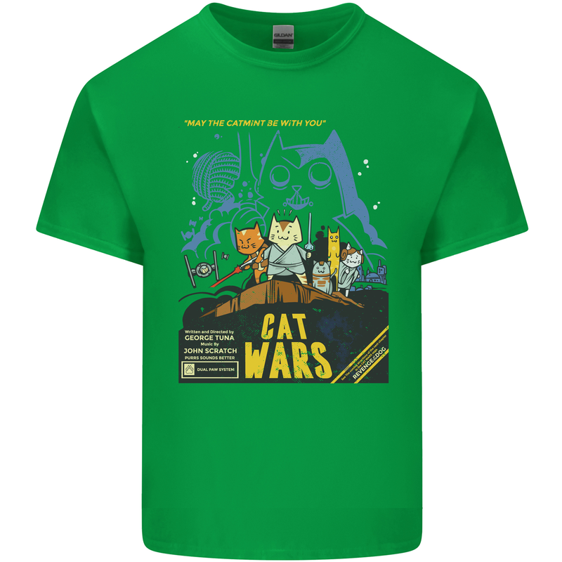 Cat Wars Funny Sci-Fi Mens Cotton T-Shirt Tee Top Irish Green
