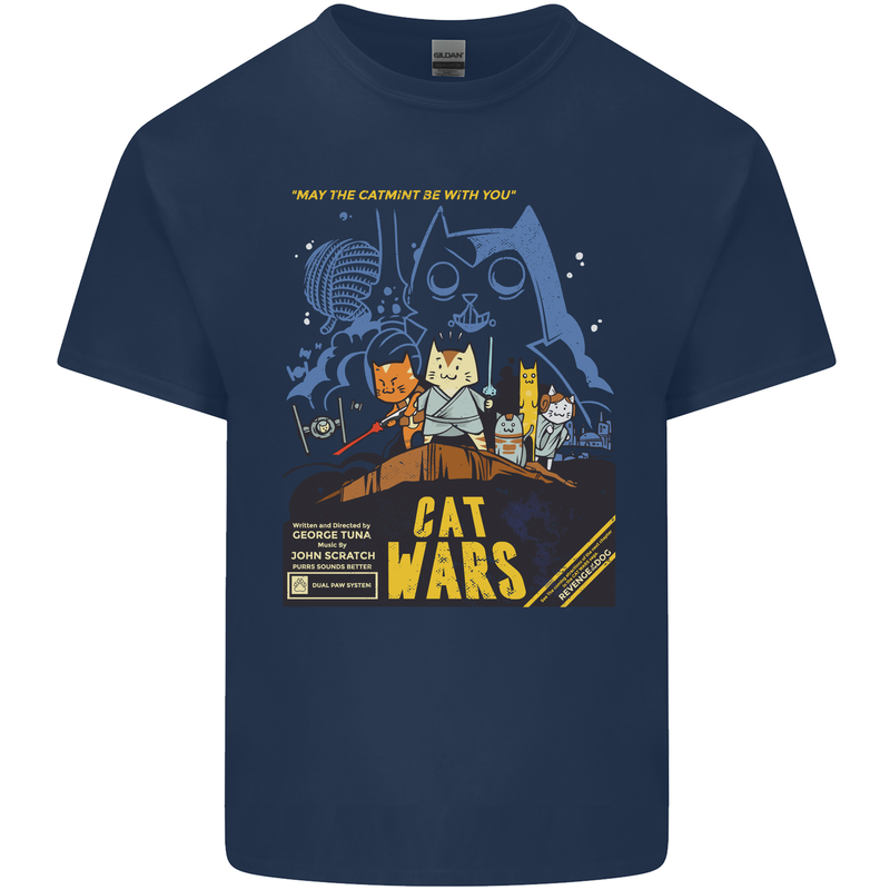 Cat Wars Funny Sci-Fi Mens Cotton T-Shirt Tee Top Navy Blue