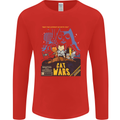 Cat Wars Funny Sci-Fi Mens Long Sleeve T-Shirt Red