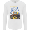 Cat Wars Funny Sci-Fi Mens Long Sleeve T-Shirt White