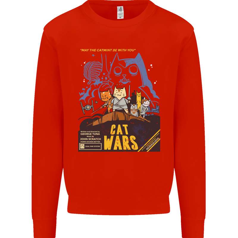 Cat Wars Funny Sci-Fi Mens Sweatshirt Jumper Bright Red