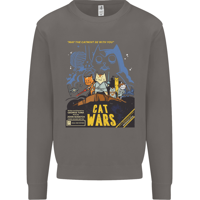 Cat Wars Funny Sci-Fi Mens Sweatshirt Jumper Charcoal