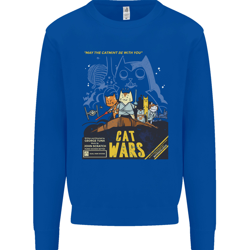 Cat Wars Funny Sci-Fi Mens Sweatshirt Jumper Royal Blue