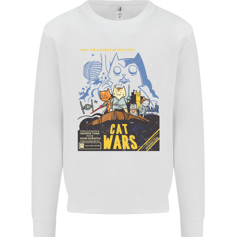Cat Wars Funny Sci-Fi Mens Sweatshirt Jumper White