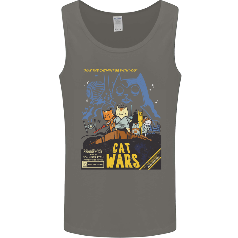 Cat Wars Funny Sci-Fi Mens Vest Tank Top Charcoal