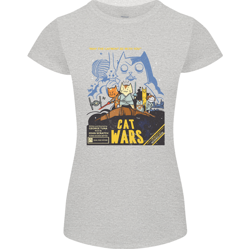 Cat Wars Funny Sci-Fi Womens Petite Cut T-Shirt Sports Grey